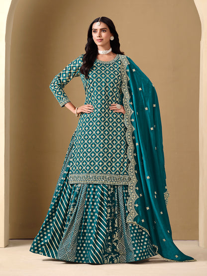 Monjolika Fashion Jacquard Work Dola Teal Readymade Lehenga Choli - Distacart