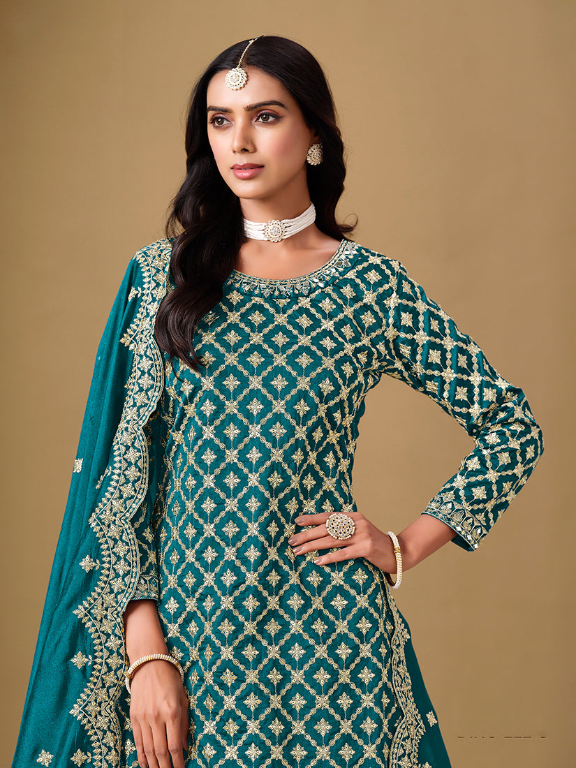 Monjolika Fashion Jacquard Work Dola Teal Readymade Lehenga Choli - Distacart