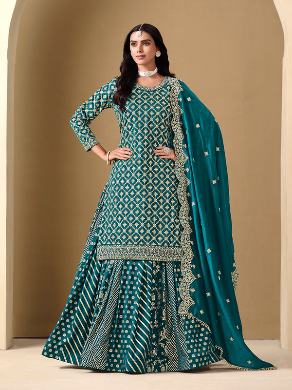 Monjolika Fashion Jacquard Work Dola Teal Readymade Lehenga Choli
