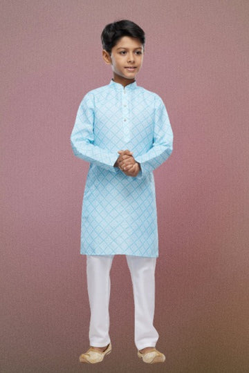 Raivat Ethnic Cotton Digital Print Kids Kurta Pajama In Sky Blue Colour - Distacart