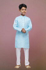 Thumbnail for Raivat Ethnic Cotton Digital Print Kids Kurta Pajama In Sky Blue Colour - Distacart