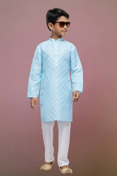 Raivat Ethnic Cotton Digital Print Kids Kurta Pajama In Sky Blue Colour - Distacart