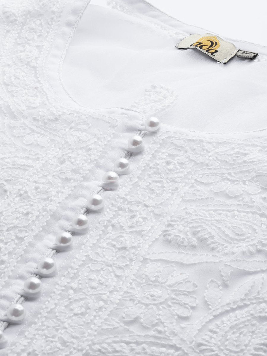 ADA Women Plus Size White Chikankari Embroidered Handloom Kurta with Inner - Distacart