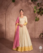 Thumbnail for Anaita Off White & Yellow Viscose Shimmer Embroidered Readymade Anarkali Suit - Distacart