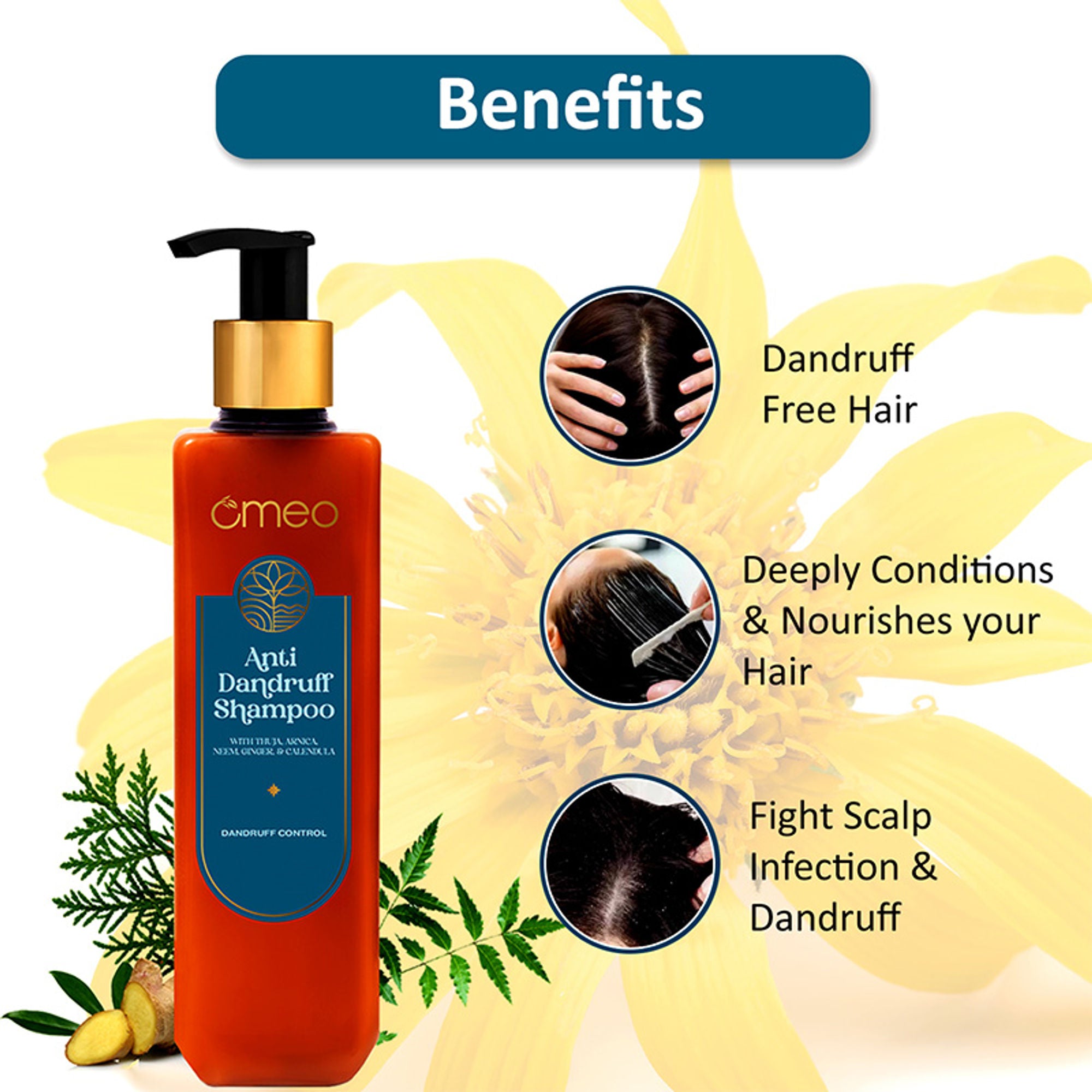 Omeo Anti Dandruff Shampoo With Green Natural Anti Dandruff Agent - Dista