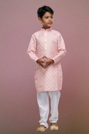 Raivat Ethnic Cotton Digital Print Kids Kurta Pajama In Peach Colour - Distacart