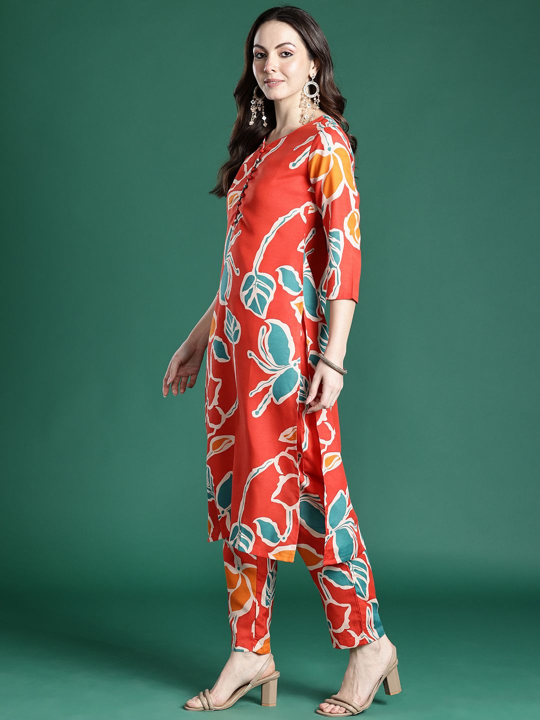 Indo Era Floral Printed Regular Pure Cotton Kurta with Trousers