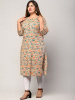 Thumbnail for Swasti Women Beige Ethnic Motifs Printed Flared Sleeves Thread Work Floral Kurta