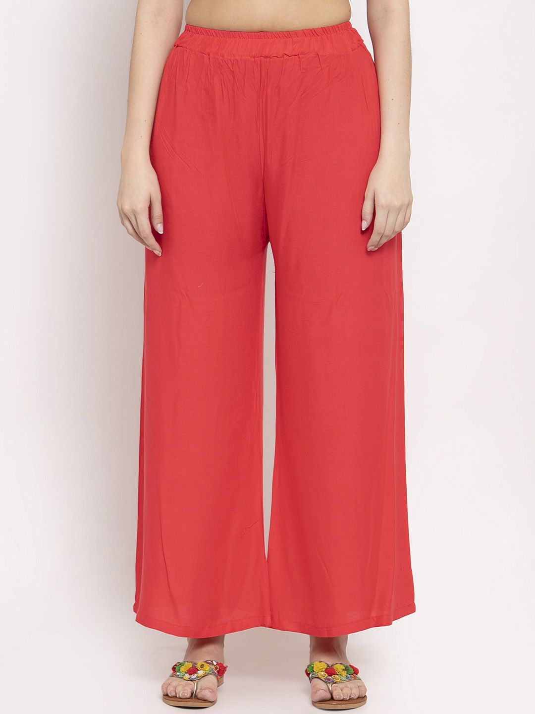 TAG 7 Women Coral Red Solid Straight Fit Palazzos - Distacart