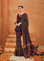 Thumbnail for Monjolika Fashion Black Georgette Printed Festival Designer Saree