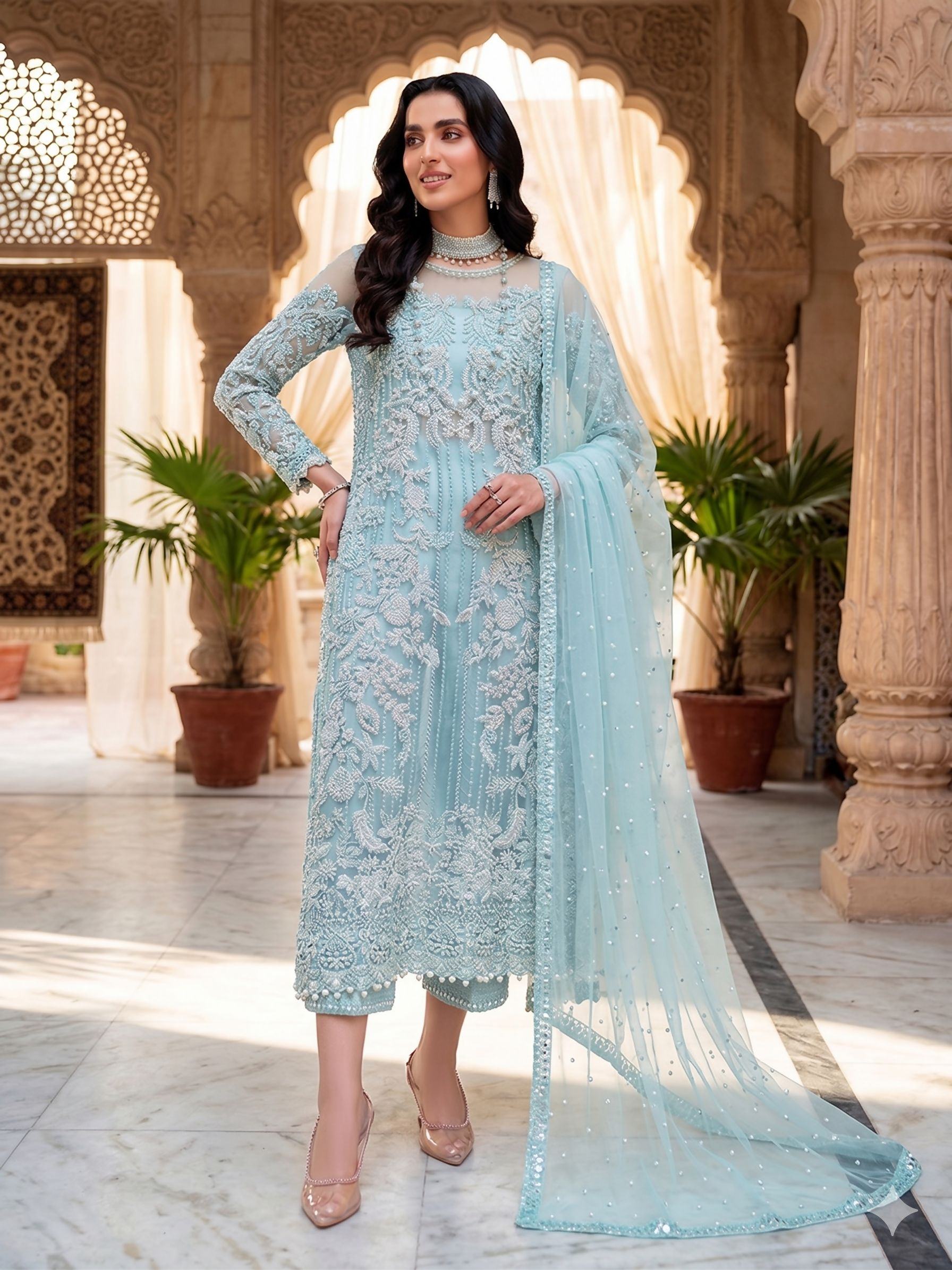 Teeya Creation Womens New Soft Net With Heavy Embroiedery With Sequence Work Kurta Set - Dista