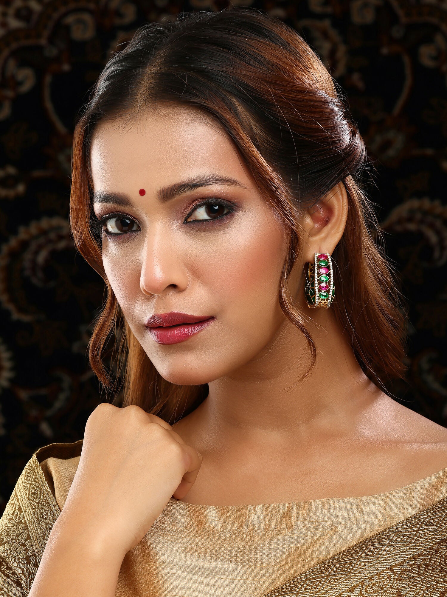 Ruby Raang Gold Polished Kundan Work Multi-Color Loops