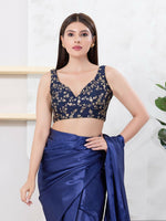 Thumbnail for Joban Fashion Navy-Blue Mulberry Silk Sleeveless Back Open Blouse