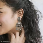 Thumbnail for Tehzeeb Creations Women's Black Colour Oxidised Jhumki - Distacart