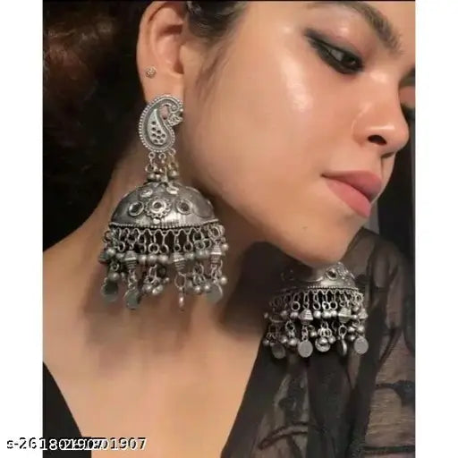 Tehzeeb Creations Women's Black Colour Oxidised Jhumki - Distacart
