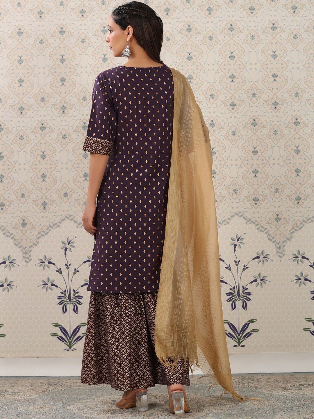 Ode by House of Pataudi Ethnic Motifs Printed Regular Gotta Patti Pure Cotton Kurta with - Distacart