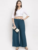 Thumbnail for TAG 7 Women Set Of 2 Navy Blue & Peach-Coloured Solid Wide Leg Palazzos