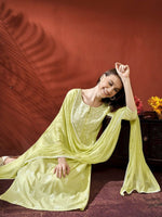 Thumbnail for Anouk Women Floral Panelled Thread Work Pure Cotton Kurta with Trousers & With Dupatta