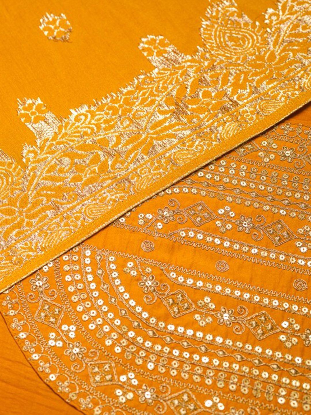 Ode by House of Pataudi Yellow Ethnic Motifs Straight Kurta & Trousers With Dupatta