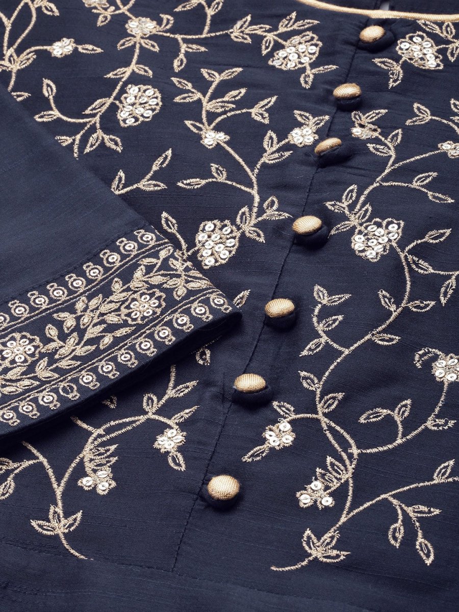 All About You Women Navy Blue Embroidered Kurta with Trousers & With Dupatta - Distacart