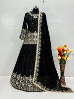 Thumbnail for Teeya Creation New Trendy Heavy Embroidery Sequence Work With Real Mirror Hand Work Lehenga Set- Black - Dista
