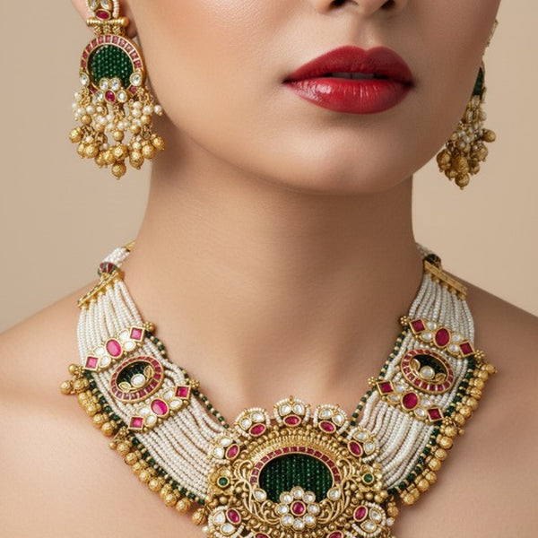 Jewel City Traditional Gold-Plated Pearl Necklace Set Featuring Matching Jhumka Earrings - Distacart