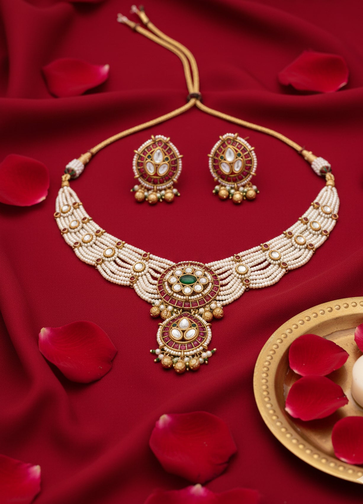 Jewel City Traditional Handcrafted Gold-Plated Kundan Pearl Necklace Set - Distacart