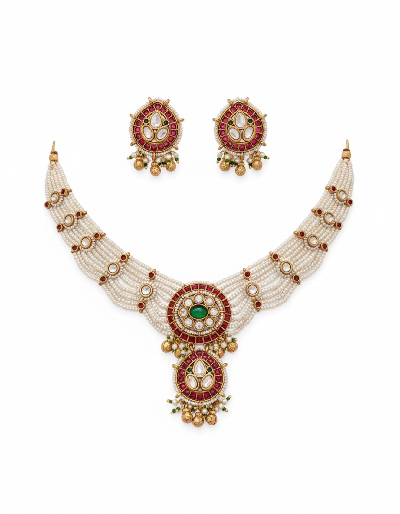 Jewel City Traditional Handcrafted Gold-Plated Kundan Pearl Necklace Set - Distacart