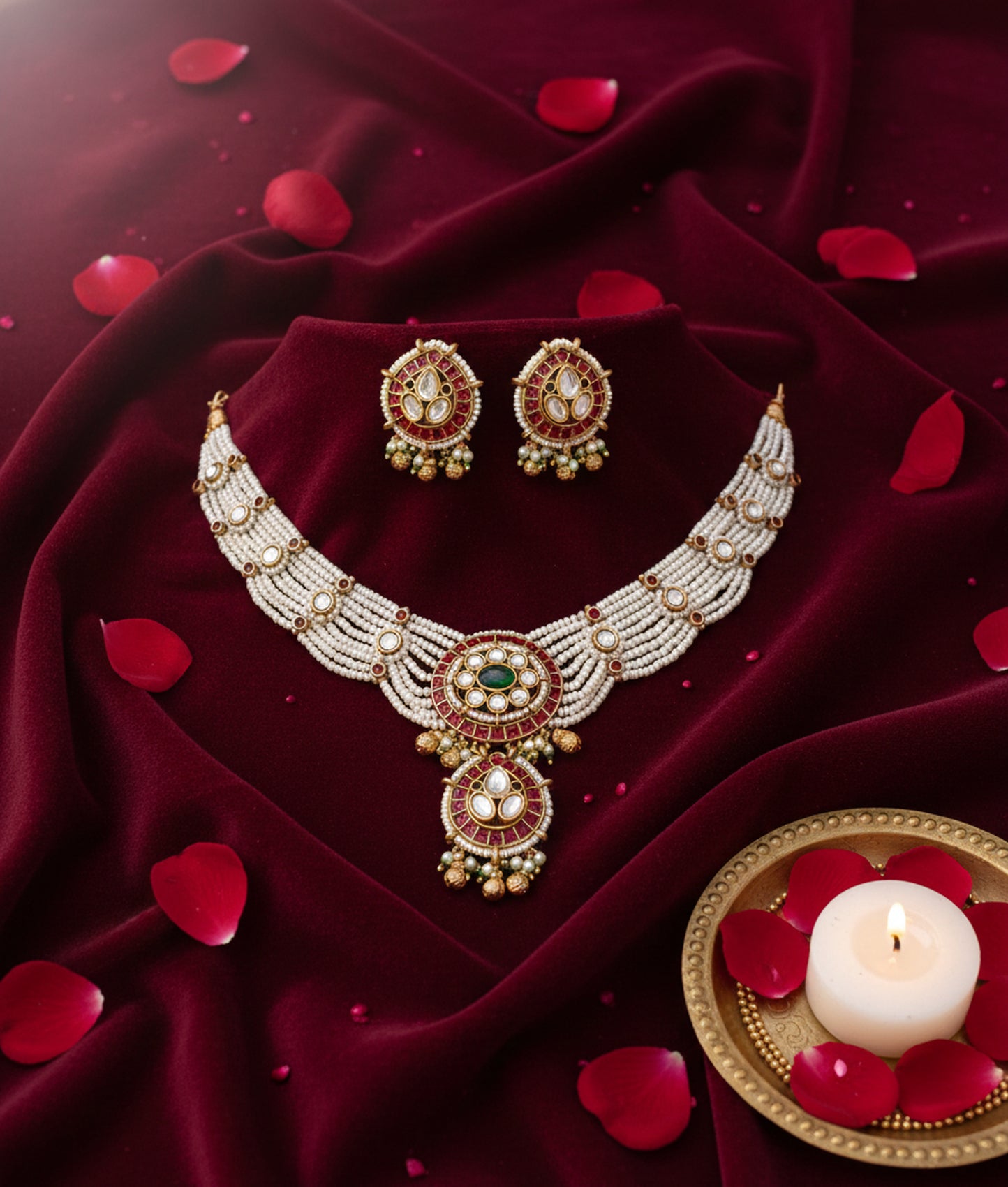 Jewel City Traditional Handcrafted Gold-Plated Kundan Pearl Necklace Set - Distacart