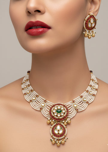 Jewel City Traditional Handcrafted Gold-Plated Kundan Pearl Necklace Set - Distacart