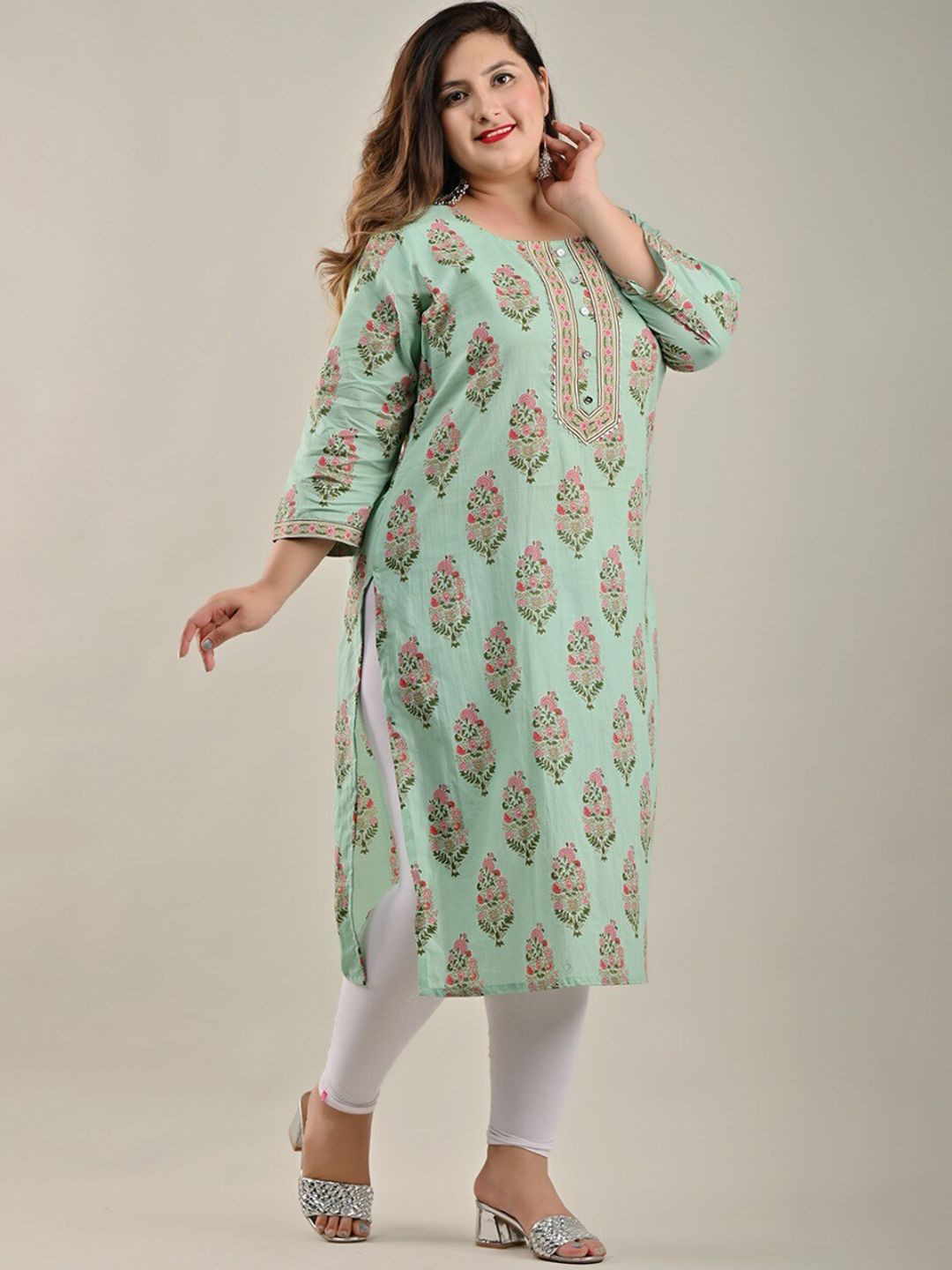 Swasti Women Plus Size Green Floral Printed Floral Kurta - Distacart