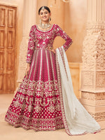 Thumbnail for Anaita Red Embroidered Art Silk Anarkali Suit - Distacart