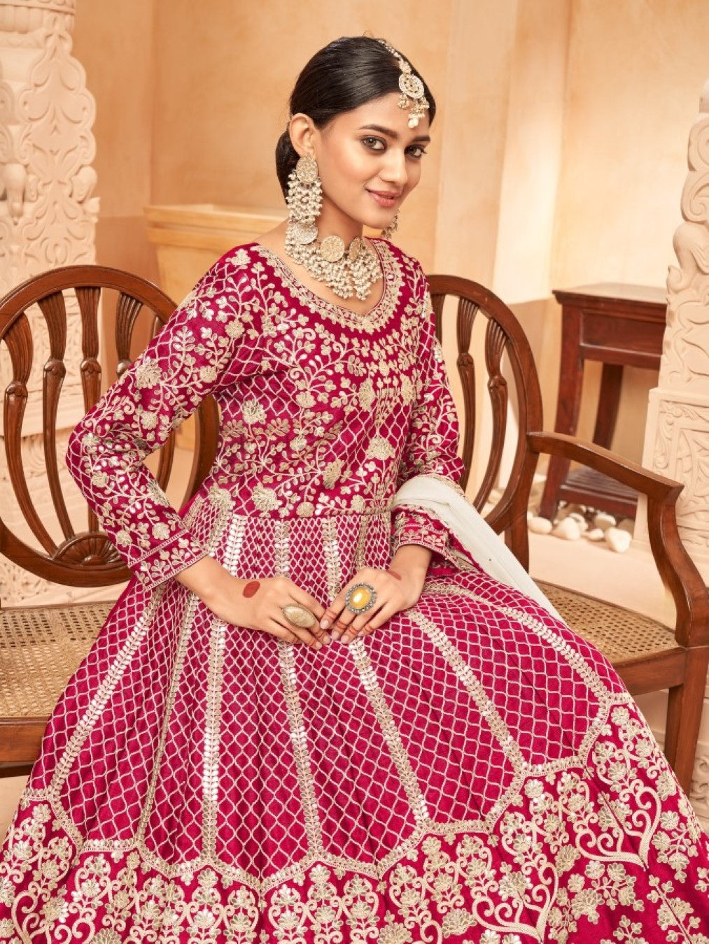 Anaita Red Embroidered Art Silk Anarkali Suit - Distacart