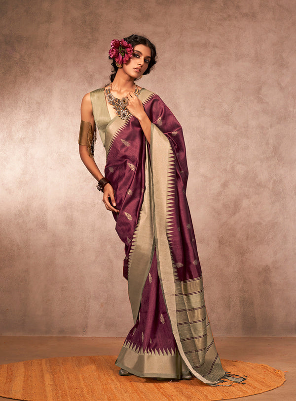 Monjolika Fashion Weaving Bhagalpuri Silk Blend Wine Contemporary Saree