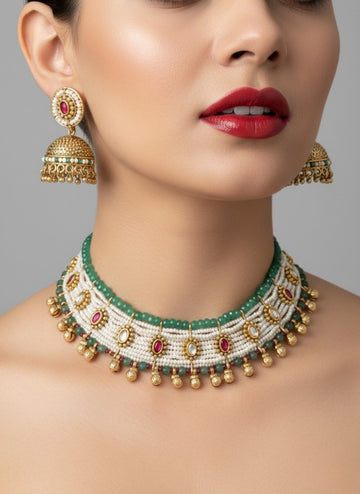 Jewel City Traditional Handcrafted Multi-Color Choker Necklace Set - Distacart