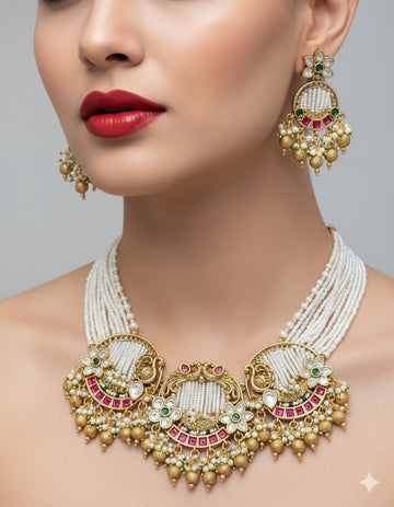 Jewel City Exquisite Handcrafted Gold-Plated Temple Jewelry Necklace Set, Inspired By Timeless South Indian Heritage - Distacart