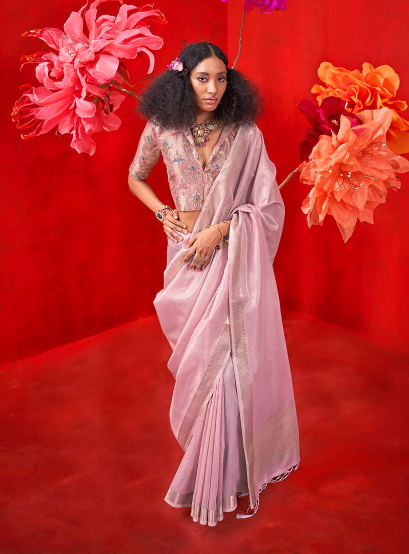 Monjolika Fashion Lavender Tissue Weaving Zari Ceremonial Contemporary Saree