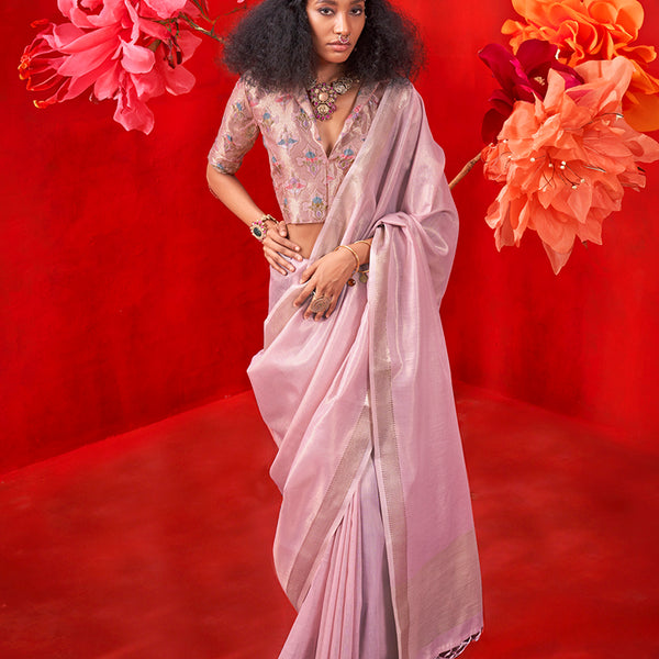Monjolika Fashion Lavender Tissue Weaving Zari Ceremonial Contemporary Saree - Distacart