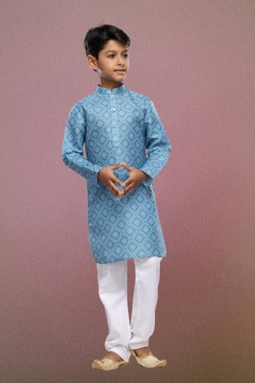 Raivat Ethnic Cotton Digital Print Kids Kurta Pajama In Sky Blue Colour - Distacart