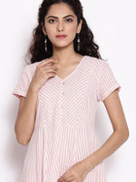 Thumbnail for AURELIA Peach-Coloured Striped A-Line Midi Dress