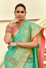 Thumbnail for Monjolika Fashion Silk Blend Weaving Sea Green Traditional Saree