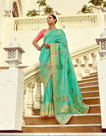 Thumbnail for Monjolika Fashion Silk Blend Weaving Sea Green Traditional Saree
