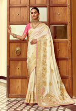 Thumbnail for Monjolika Fashion Silk Blend Weaving Off White Traditional Saree - Distacart
