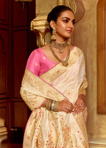 Thumbnail for Monjolika Fashion Silk Blend Weaving Off White Traditional Saree - Distacart