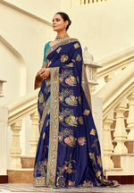 Thumbnail for Monjolika Fashion Silk Blend Weaving Navy Blue Traditional Saree