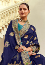 Thumbnail for Monjolika Fashion Silk Blend Weaving Navy Blue Traditional Saree