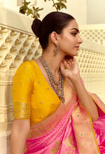 Thumbnail for Monjolika Fashion Silk Blend Weaving Pink Traditional Saree - Distacart