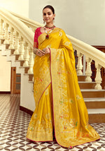 Thumbnail for Monjolika Fashion Silk Blend Weaving Yellow Traditional Saree - Distacart