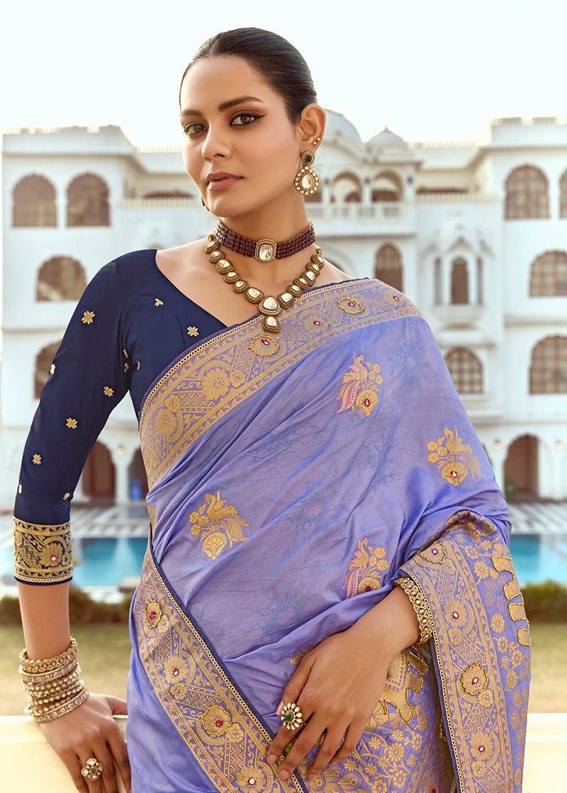 Monjolika Fashion Silk Blend Weaving Lavender Traditional Saree - Distacart