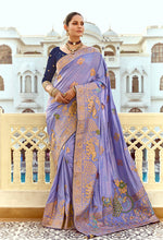 Thumbnail for Monjolika Fashion Silk Blend Weaving Lavender Traditional Saree - Distacart